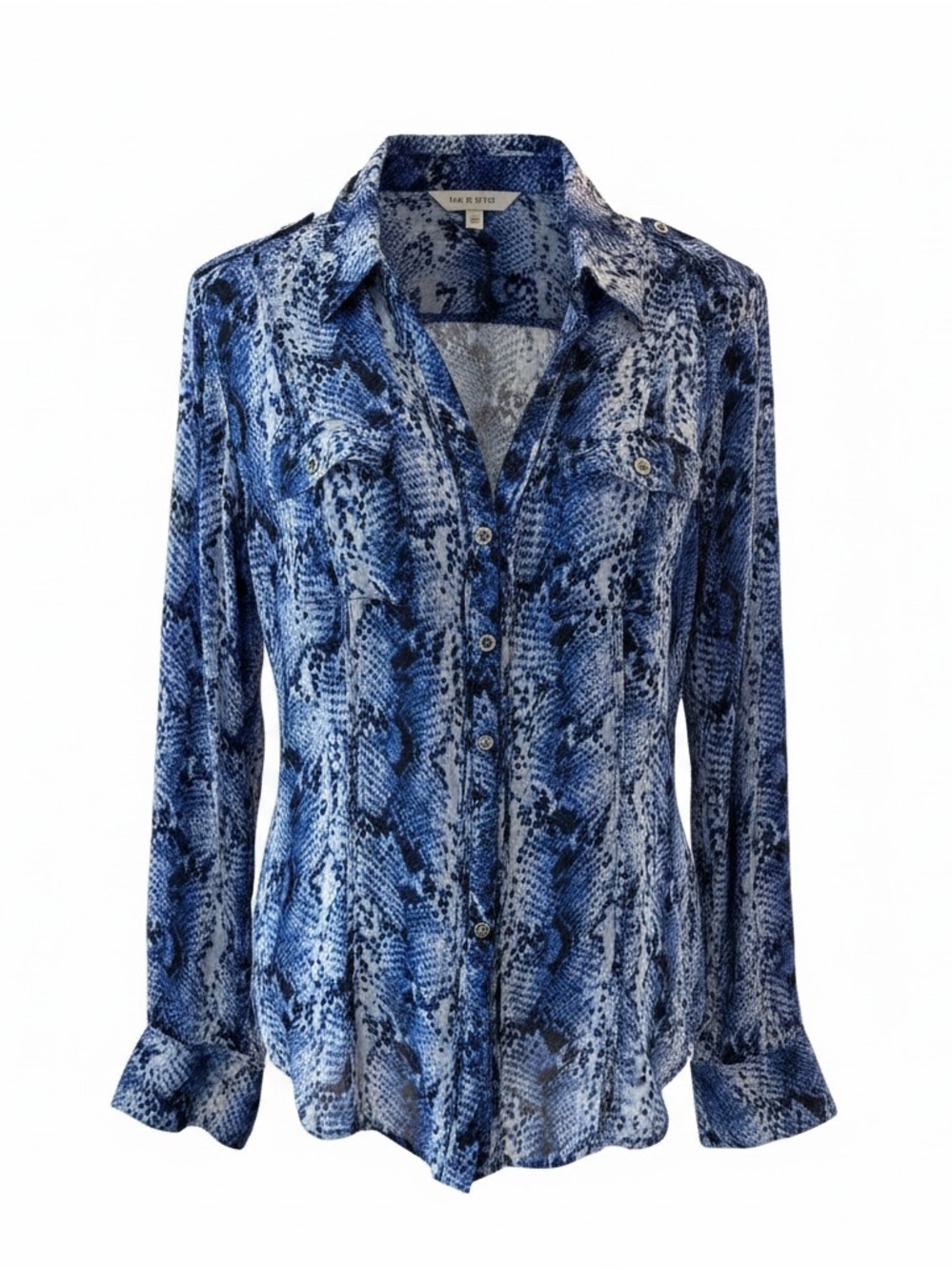White House Black Market Blue Snake-Print Button Down Shirt